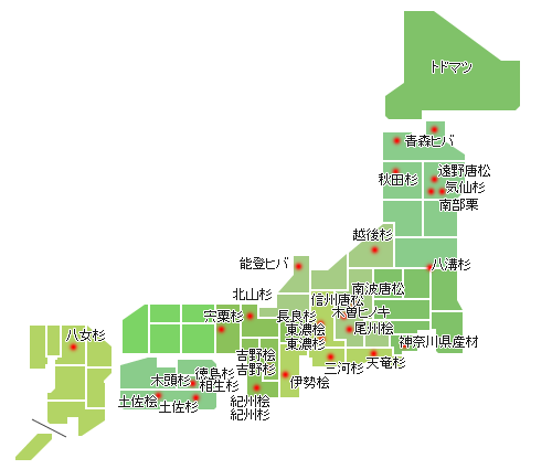 国産材 産地別地図